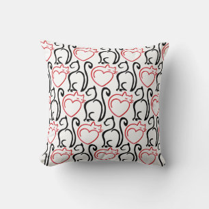 Coussin J'Aime Les Chats ! - Black and Red Outlines en bla