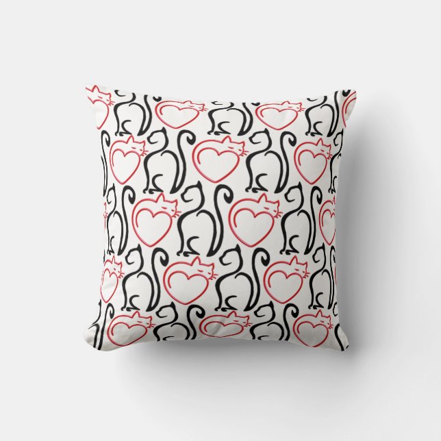 Coussin J'Aime Les Chats ! - Black and Red Outlines en bla (Recto)