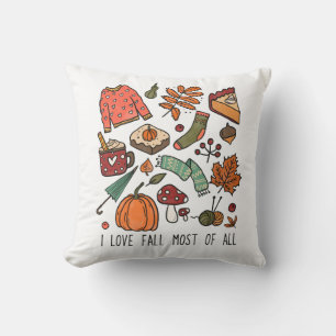 Coussin J'aime les feuilles d'automne citrouilles glands b