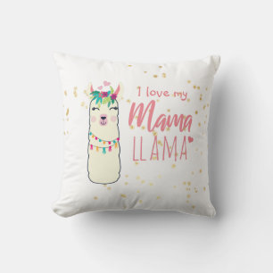Coussin J'Aime Ma Mama Llama Cute Girls Pink Gold Douche
