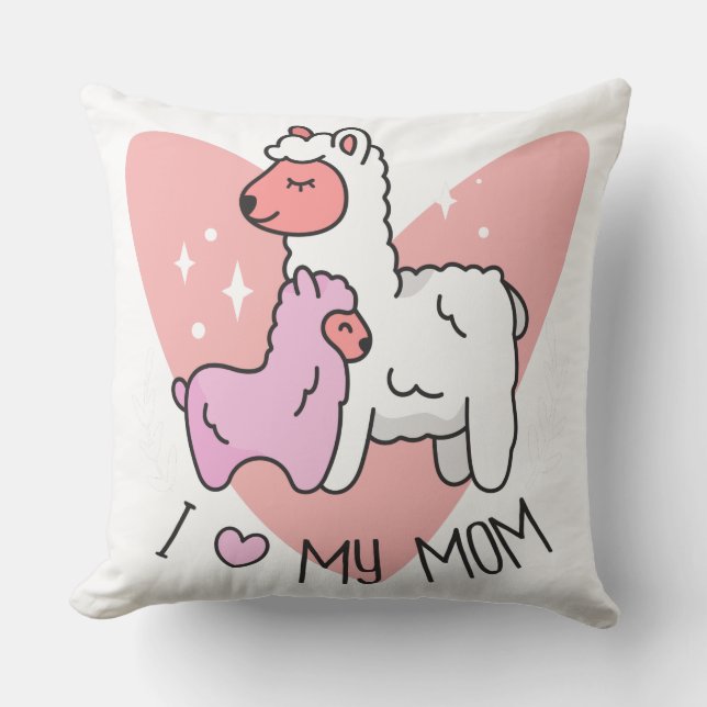 Coussin J'Aime Ma Mère Alpacas (Recto)