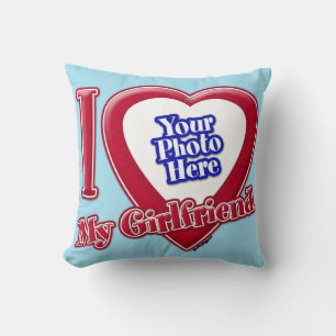 Coussin J'aime ma petite amie Photo Cœur rouge Horizon ble
