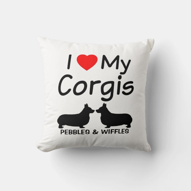 Coussin J'Aime Mes DEUX Corgis (Recto)