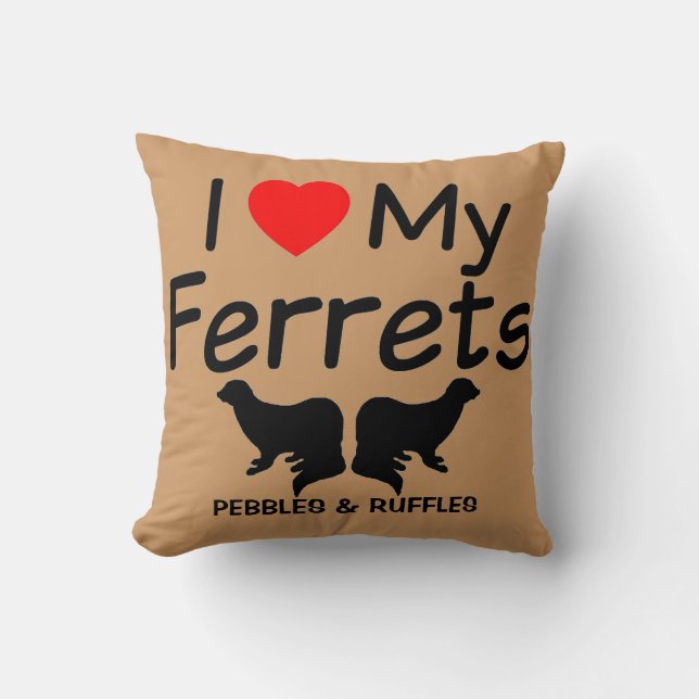 Coussin J'Aime Mes DEUX Ferrets (Recto)