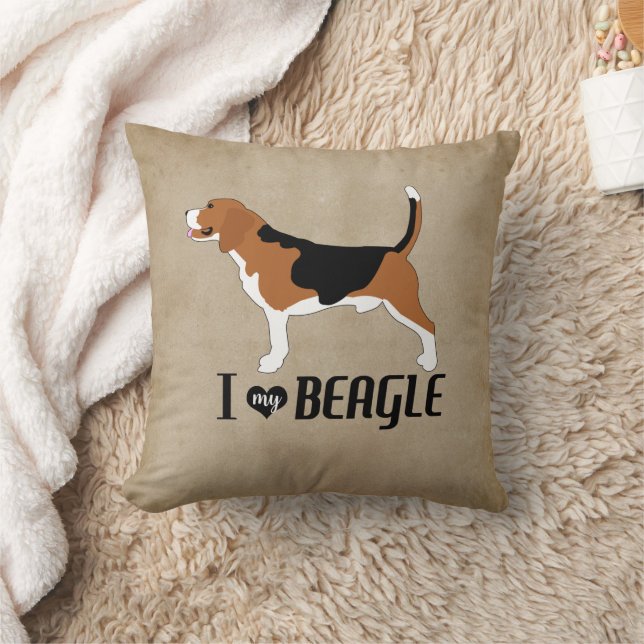 Coussin J'aime mon Beagle Rustique (Couverture)