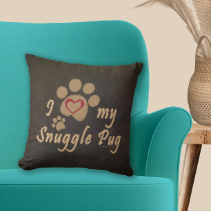 Coussin J'aime mon Carlin Empreinte de patte 