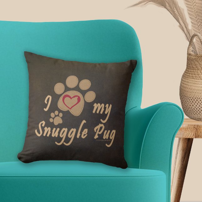 Coussin J'aime mon Carlin Empreinte de patte  (Créateur téléchargé)