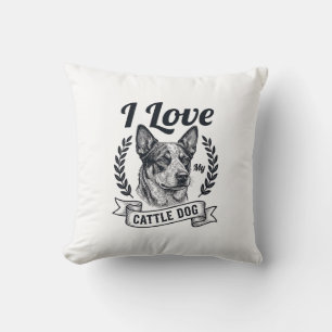 Coussin J'aime mon chien de troupeau gravure vintage Desig