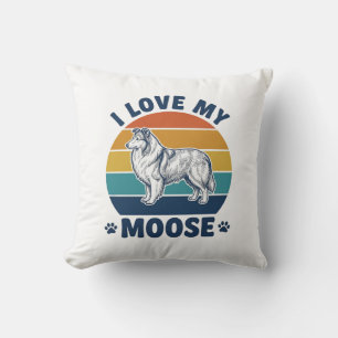 Coussin J'aime mon chien d'orignal dessin de gravure rétro