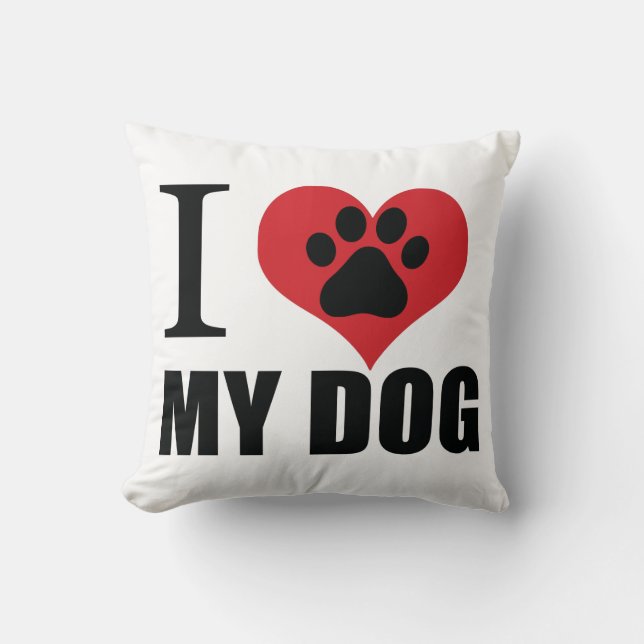 Coussin J'aime mon chien jeter l'oreiller (Recto)