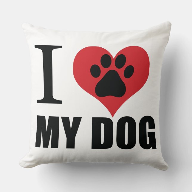 Coussin J'aime mon chien jeter l'oreiller (Recto)