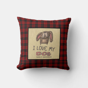 Coussin J'AIME MON CHIEN Personnalisé Cute Buffalo Plaid