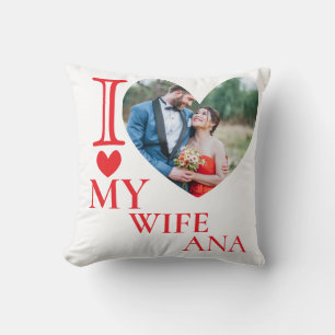 Coussin J'aime mon épouse Photo personnalisée Cœur