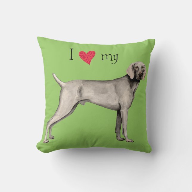 Coussin J'aime mon Weimaraner (Recto)
