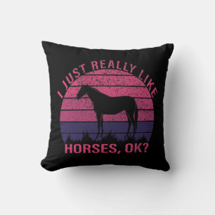 Coussin J'aime vraiment les chevaux en rose et violet prof