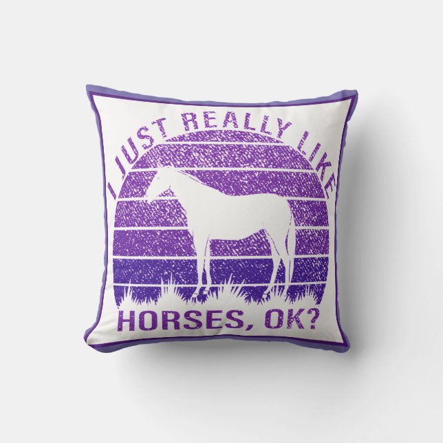 Coussin J'aime vraiment les chevaux en violet (Recto)