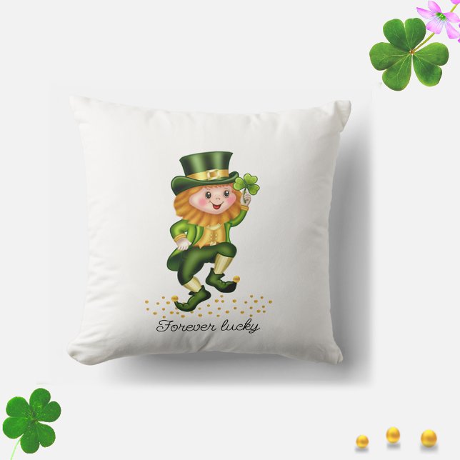 Coussin Jamais Lucky Green Gnome & Clover en blanc (Créateur téléchargé)