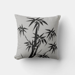 Coussin Japandi Gris et Noir avec Palmiers