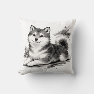 Coussin 【Japanese Ink Puppy Throw Pillow】