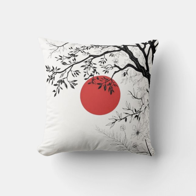 Coussin Japanese Sun & Nature Brush Art (Recto)