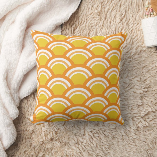Coussin Japon Vague Seigaiha Motif Jaune Orange (Couverture)