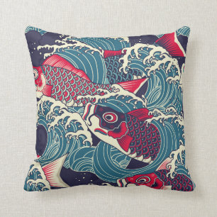 Coussin Japonais coloré Koi/carpe poisson dans la lame