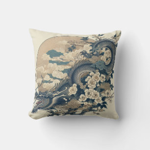 Coussin Japonais Dragon & Fleur de Cerisier