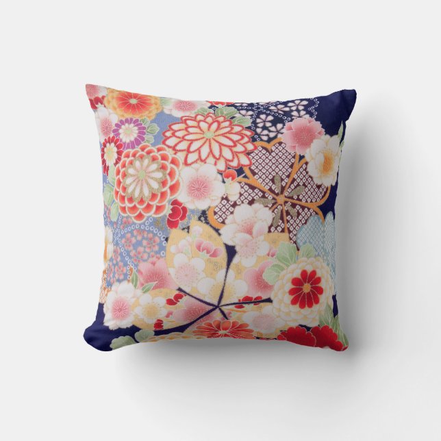 Coussin Japonais KIMONO Textile, Fleur (Recto)