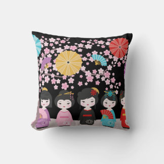 Coussin Japonais Kokeshi Dolls Noir