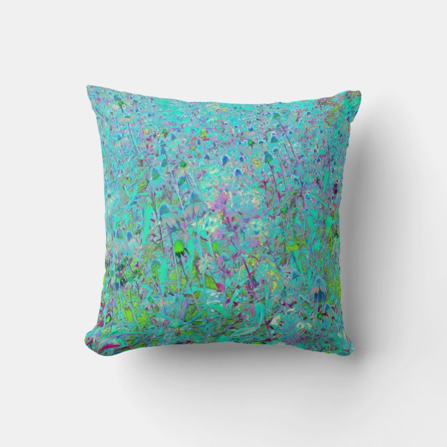 Coussin Jardin à fleurs vert et violet Abstrait Aqua (Recto)