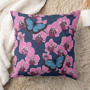 Coussin Jardin botanique d'orchidées avec papillons