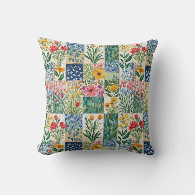 Coussin Jardin botanique floral patchwork Fleurs Jolis (Recto)
