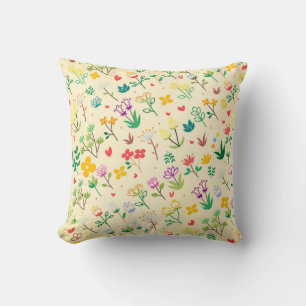 Coussin Jardin d'amour Fleurs de printemps et cœurs