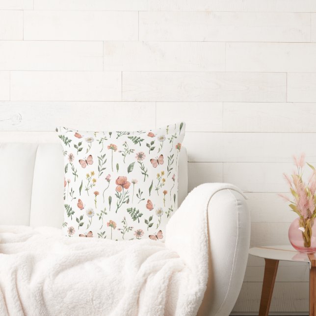 Coussin Jardin d'aquarelle douce à papillon floral (Canapé)