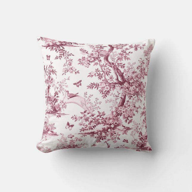 Coussin Jardin de Cerisier Français Toile de Jouy (Recto)