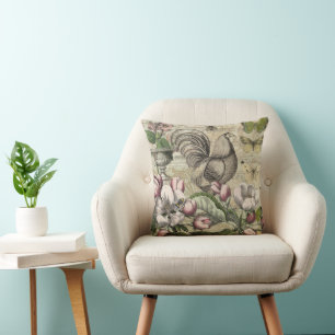 Coussin Jardin de Coq Vintage Art Collage : Campagne Franç
