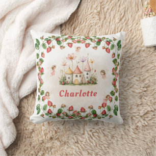 Coussin Jardin de fée enchanté de fraise anniversaire 