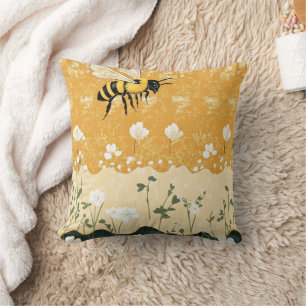 Coussin Jardin de fleurs sauvages à l'abeille à miel vinta