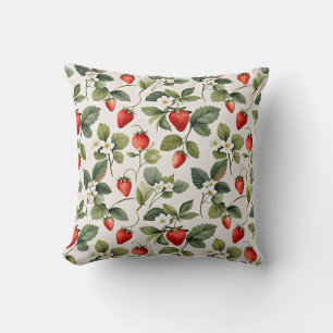 Coussin Jardin de fraises – Aquarelle Cottagecore Sans cou