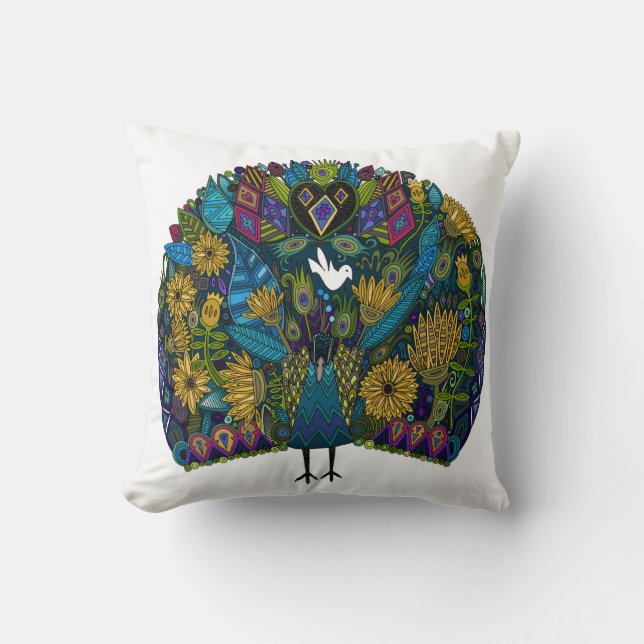 Coussin jardin de paon blanc (Recto)