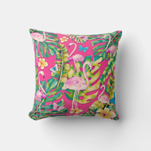 Coussin Jardin de papillons botanique tropical Flamingos r