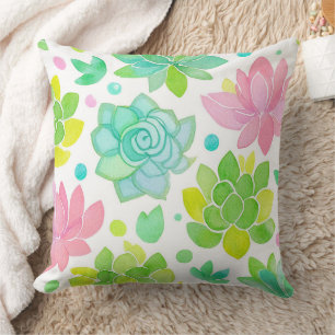 Coussin Jardin de plantes grasses dans un motif d'aquarell