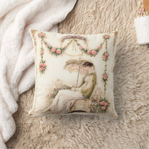 Coussin Jardin de roses de la Régence lisant une dame