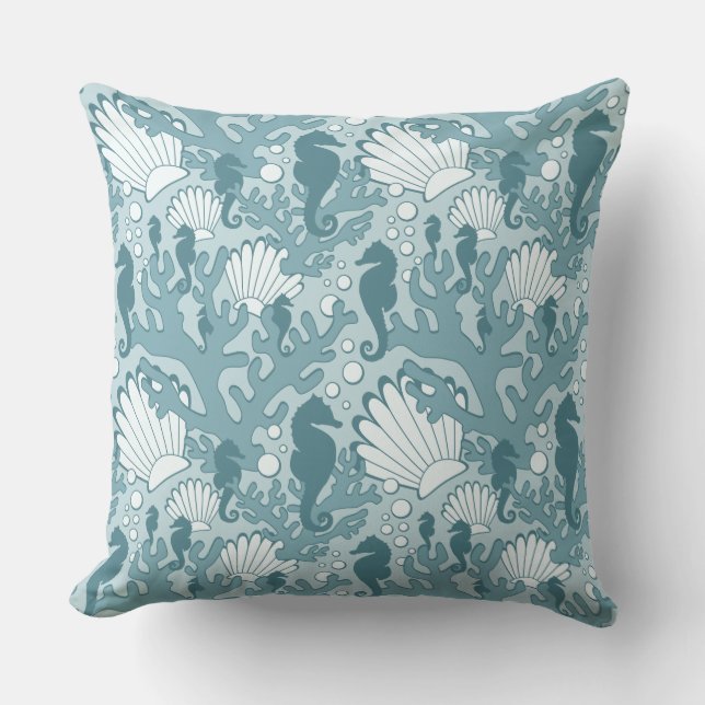 Coussin Jardin de Seahorse turquoise Grand écran (Recto)