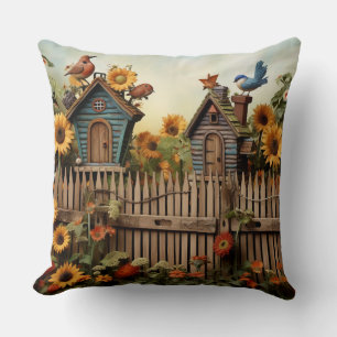 Coussin Jardin de tournesol 7 Maisons d'oiseaux Oiseaux bl
