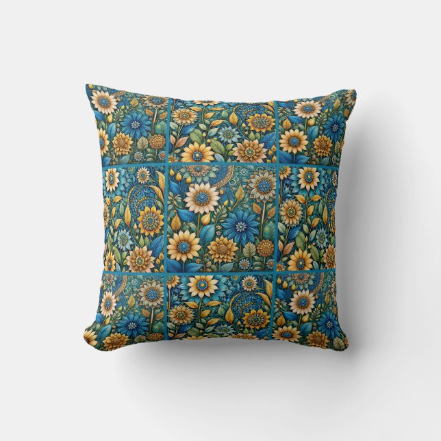 Coussin Jardin de Tournesol Bleu Cute Motif (Recto)