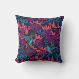 Coussin Jardin des colibris en violet et bleu