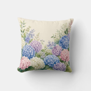 Coussin Jardin d'hortensias à l'aquarelle 