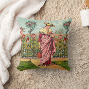 Coussin Jardin Fleurir Femme Art Antique