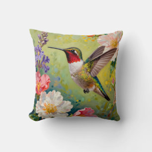 Coussin Jardin floral vibrant de colibris